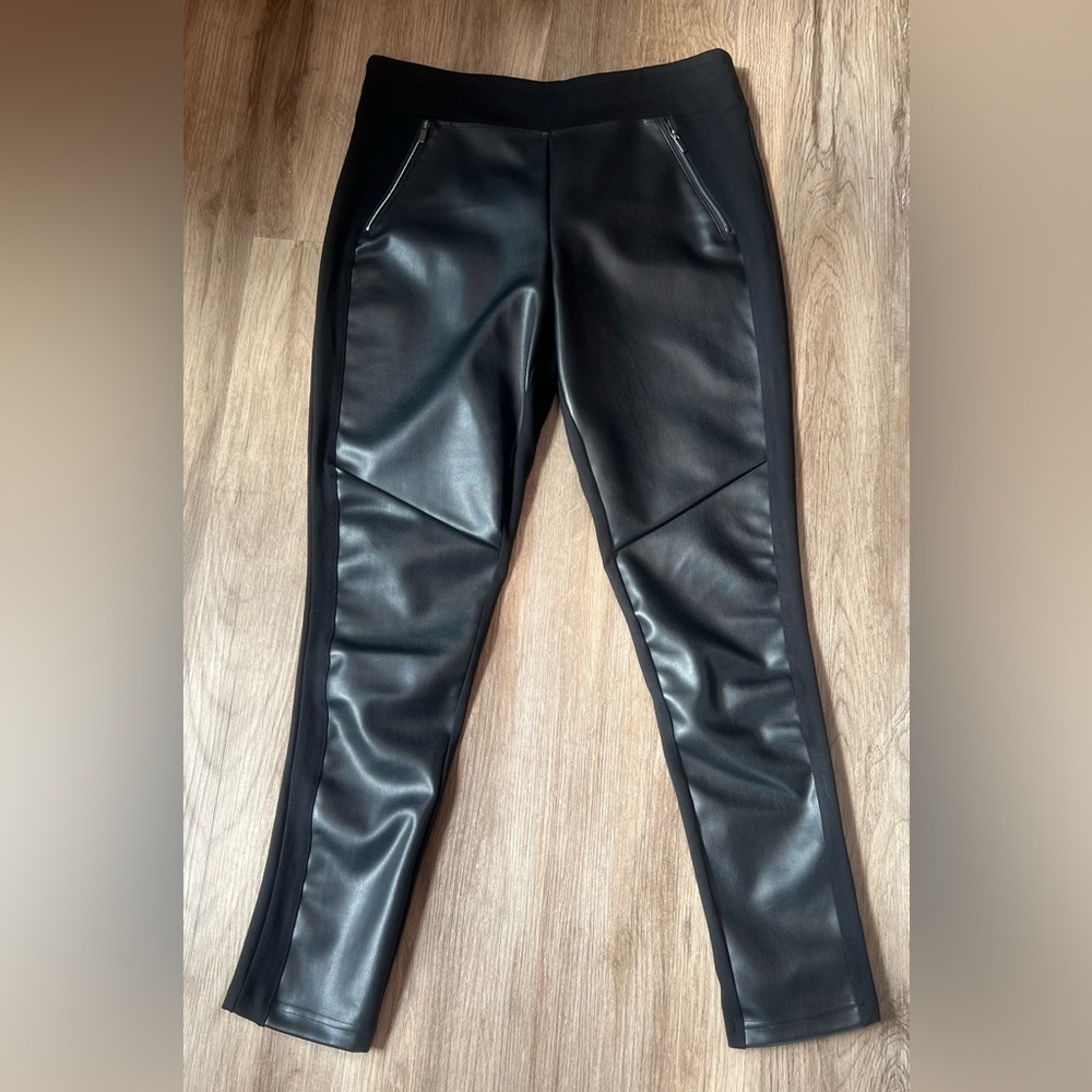 Peach Black Faux Leather Leggings